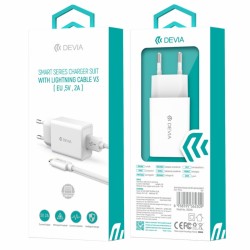 KIT CHARGEUR USB / LIGHTNING V3 - DEVIA SMART SERIES - EU 2A 5V 1USB - BLANC