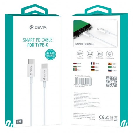 DEVIA Cable PD série intelligente Blanc pour type C (20V 3A 60W)